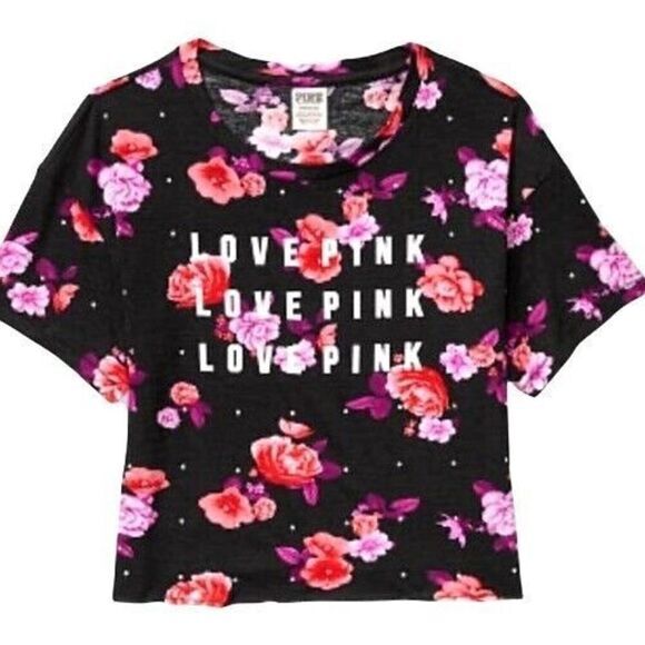 PINK VICTORIA'S‎ SECRET Cropped Floral, Bling Tee Size XS/XP - Picture 7 of 12